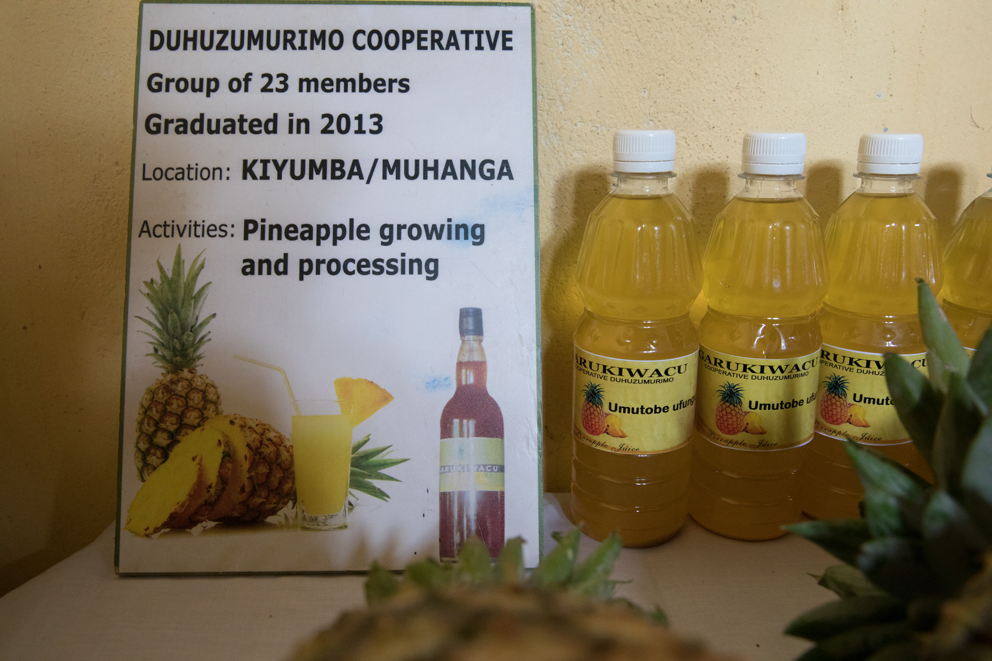 Pineapple juice produced by graduates of the Stronger Women, Stronger Nations programme in Rwanda. Photo Credit:Hazel Thompson