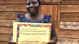 Cizungo from DRC with her translated #MessageToMySister: "You are not alone and forgotten." Photo: Women for Women International