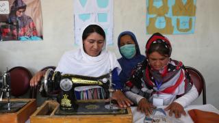 The psychological toll on Afghan women has been immense.  Our programmes provide a safe space for women to work together and connect. Photo: Women for Women International