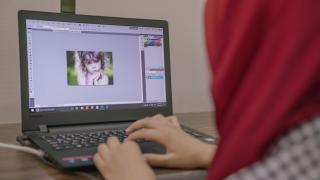 Woman using a laptop