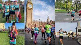 Collage of supporters taking part in marathons and half-marathons. 