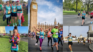 Runners at various marathons supporting women survivors of war.