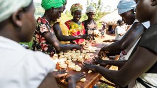 Women baking together.