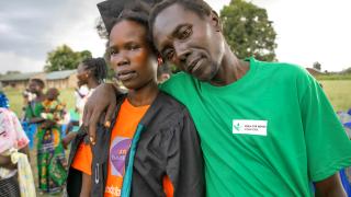 Mawa and Jackline at the Couples Connect programme graduation ceremony. Photo: Women for Women International