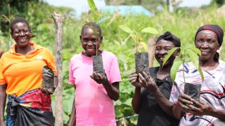 Women for Women International programme participants at a tree nursery. Photo: Edward Malish