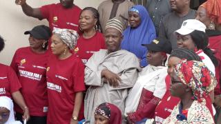 In northern Nigeria, a coalition of civil society and non-governmental organisations, funded by Women for Women International, paid an advocacy visit to an event where the Bauchi State Commissioner of Women Affairs and Child Development, Hajara Gidado, committed to prioritising menstrual hygiene, noting it as an important aspect of the growth and development of the girls. The women’s tops read “Together for a period friendly world”. Photo: Nigerian Tribune 