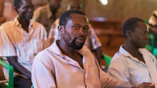 A Men’s Engagement Programme (MEP) participant in class in South Sudan. Jackson joined at the request of his wife, who is a participant in our social empowerment training. Photo: Charles Atiki Lomodong
