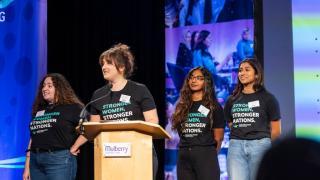 Women for Women International colleagues led the #PowerToChange workshop, helping students explore the challenges facing girls globally and how they can take action to drive positive change. Photo credit: Mulberry Schools Trust.