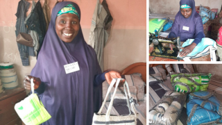 Using the skills she learned during the programme, Hassana set up a profitable business sewing bags, purses and bedsheets. Photo: Women for Women International.