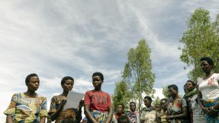 Programme participants from Ngera, Rwanda, share a message with visiting guests. Photo: Tracy Keza