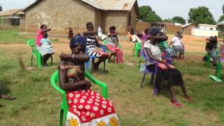 Women in South Sudan practice safe coughing