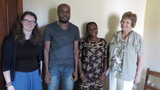 Anne Smith and Katie Hughes visit the DRC country office and are greeted by the staff