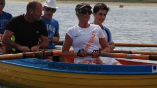 Juliet Aubrey taking part in the Great River Race