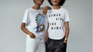 Two of the twenty NET-A-PORTER t-shirts designed for their 20th anniversary this International Women’s Day.