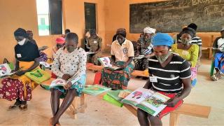 Women for Women International-Nigeria programme participants attend a socially-distanced class. Photo: Women for Women International