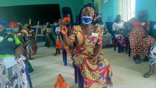 Saratu takes part in a training session with her group. Photo: Women for Women International