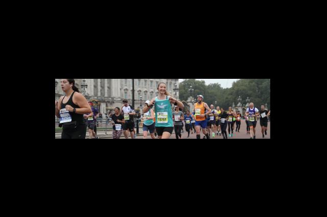 Camille running at the Royal Parks Half Marathon, 2021.